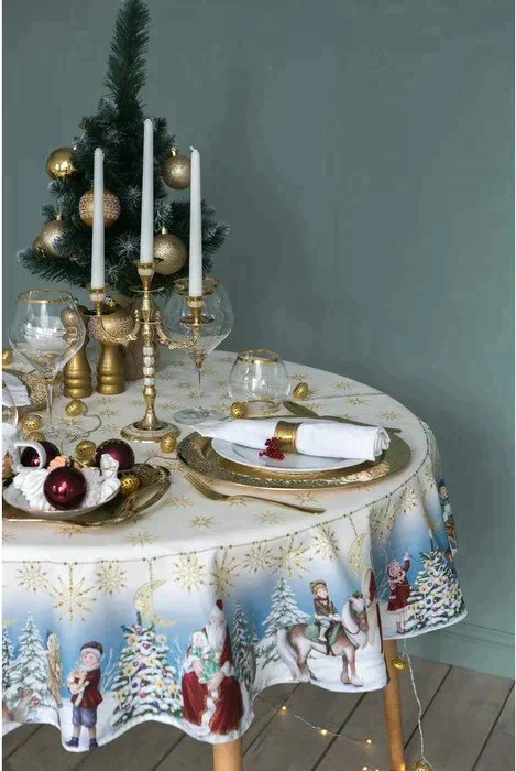 Скатерть "Этель" Christmas time d=150см +/-3см с ГМВО, 100%хл, саржа 190 гр/м2