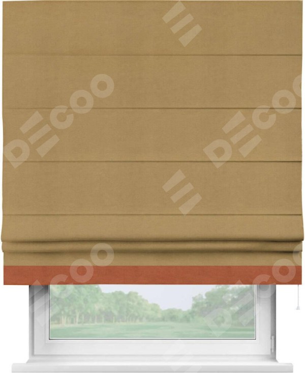 Римская штора «Кортин» с кантом Джестер, для проема, ткань вельвет горчица