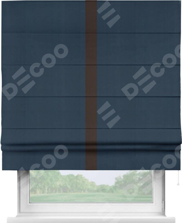 Римская штора «Кортин» с кантом Хайвэй, для проема, ткань блэкаут однотонный синий