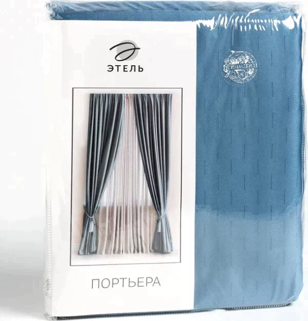 Штора портьерная Этель "Штрихи"цв.синий,на шторн.ленте 130*300 см,100% п/э