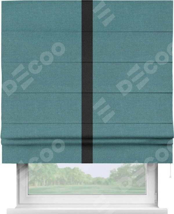 Римская штора «Кортин» с кантом Хайвэй, для проема, ткань лён бирюзовый