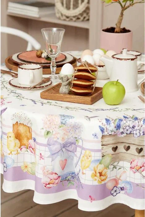 Скатерть "Этель" Spring easter d=149 см +/-3см, 100% хл, саржа 190 гр/м2