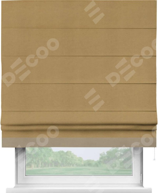 Римская штора «Кортин» с кантом Джестер, для проема, ткань вельвет горчица