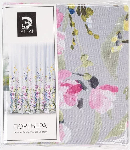Штора портьерная Этель "Акварель" цв.розовый, 145*265см, пл. 210 г/м2, 100 п/э
