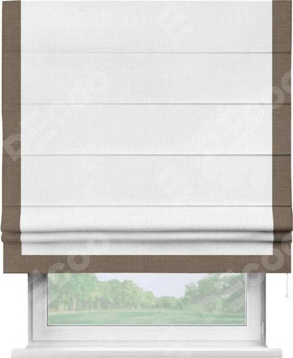 Римская штора «Кортин» с кантом Виктория, для проема, ткань лён белый