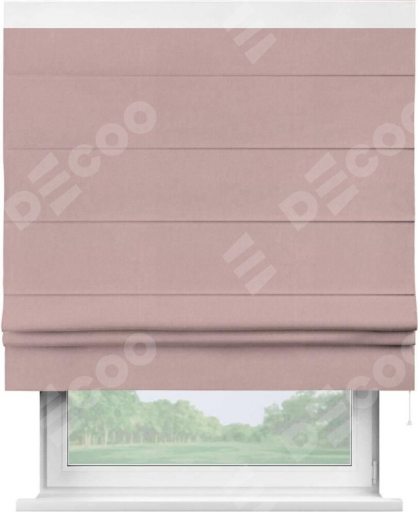 Римская штора «Кортин» с кантом Кинг, для проема, ткань вельвет розовая пудра