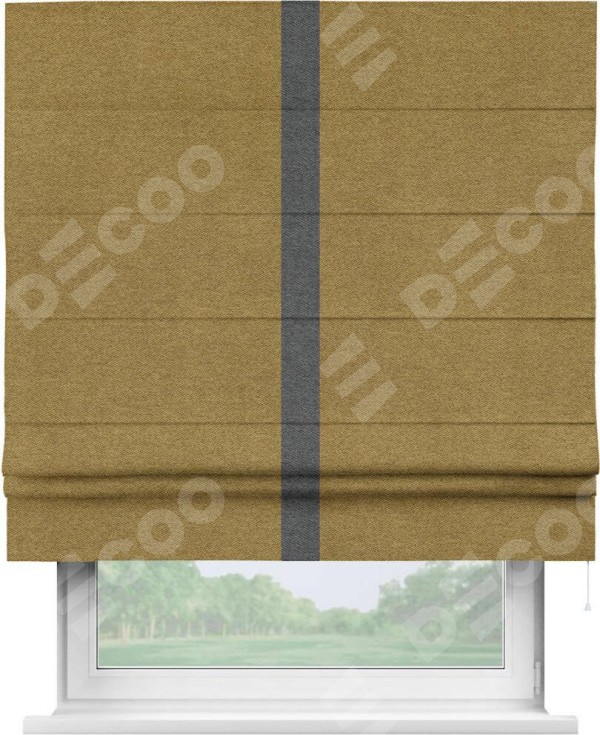 Римская штора «Кортин» с кантом Хайвэй, для проема, твид блэкаут горчица