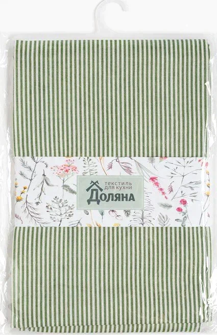 Скатерть Доляна 145х145см, Зеленая полоска, 100%пэ, рогожка 200 гр/м