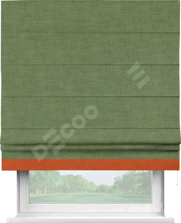 Римская штора «Кортин» для проёма, лён зелёный, с кантом Джестер