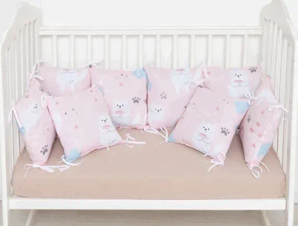 Бортики в кроватку Крошка Я "Sweet cats" (35х35 см - 8 шт), 100% хлопок