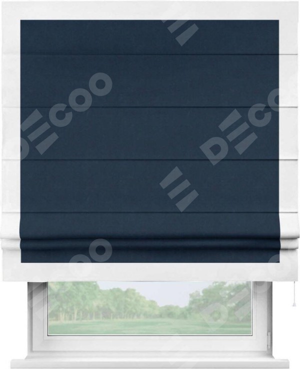 Римская штора «Кортин» с кантом Чесс, для проема, ткань вельвет темно-синий