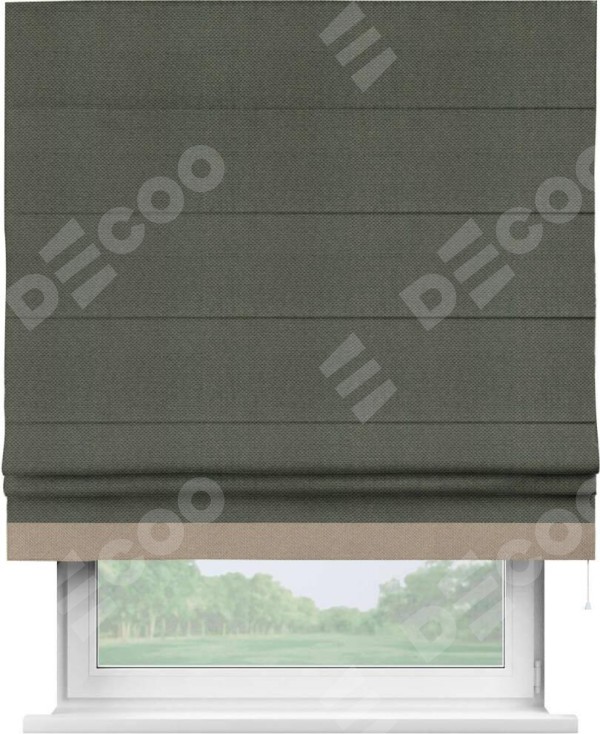 Римская штора «Кортин» с кантом Джестер, для проема, ткань лён димаут, графит