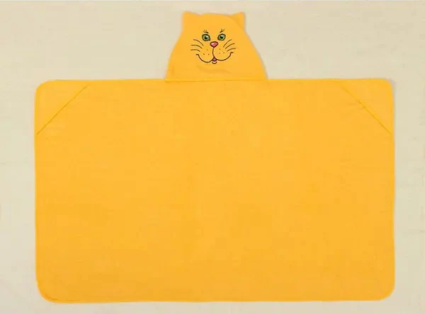 Полотенце-накидка махровое котик, 75×125 см, желтый, Хл, 300 г/м²