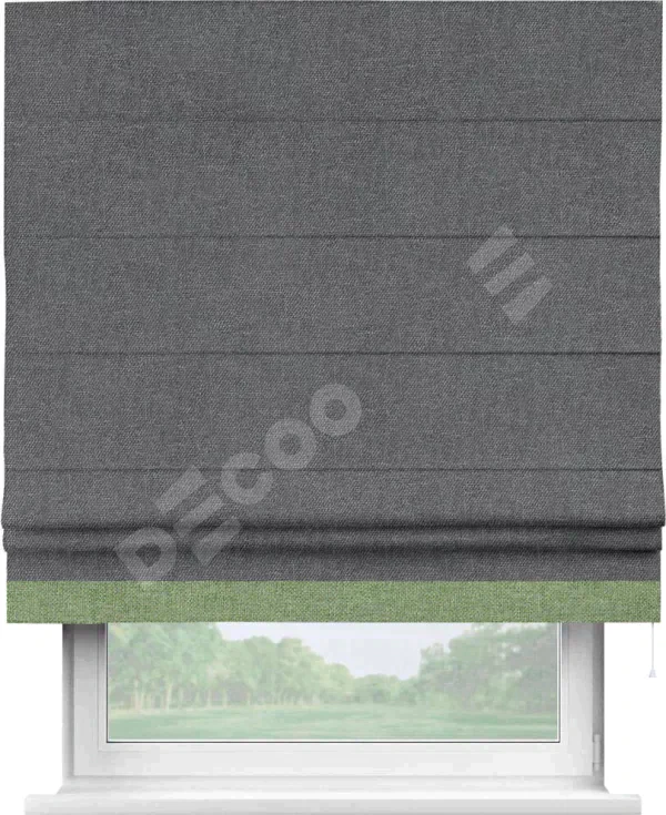 Римская штора «Кортин» для проёма, лён димаут графит с кантом Джестер