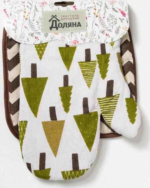 Набор Доляна, варежка+прихватка Хвойный лес/Зигзаг корич,100%пэ, рогожка 200 гр/м