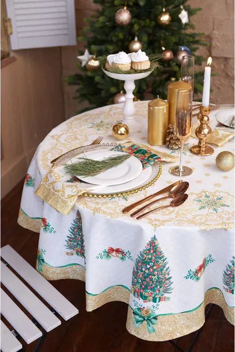Скатерть "Этель" Golden Christmas  d=150 +/- 3см с ГМВО, 100%хл, саржа 190 гр/м2