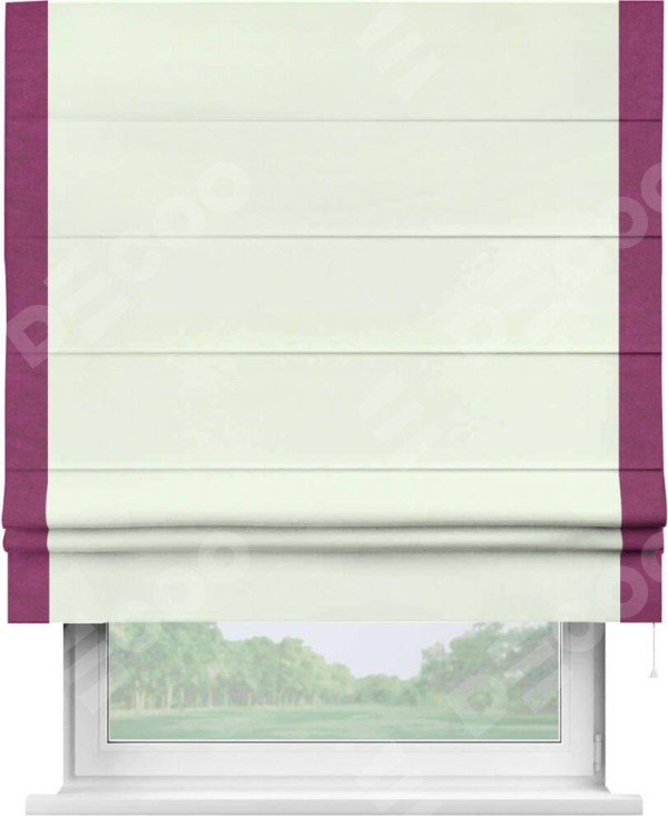 Римская штора «Кортин» с кантом Стрим Дуо, для проема, ткань вельвет кремовый