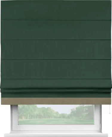 Римская штора «Кортин» для проема, блэкаут однотонный зелёный с кантом Джестер