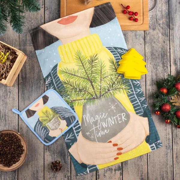 Набор подарочный Magic winter кухонное полотенце, прихватка, силиконовая форма