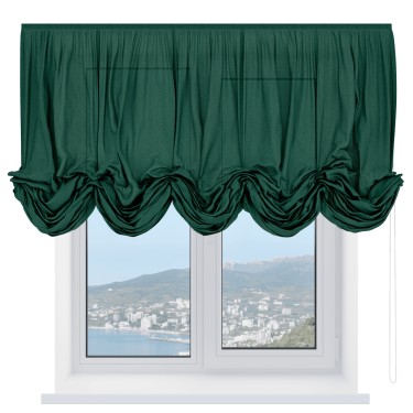 Австрийская штора «Кортин», ткань лён серо-зелёный