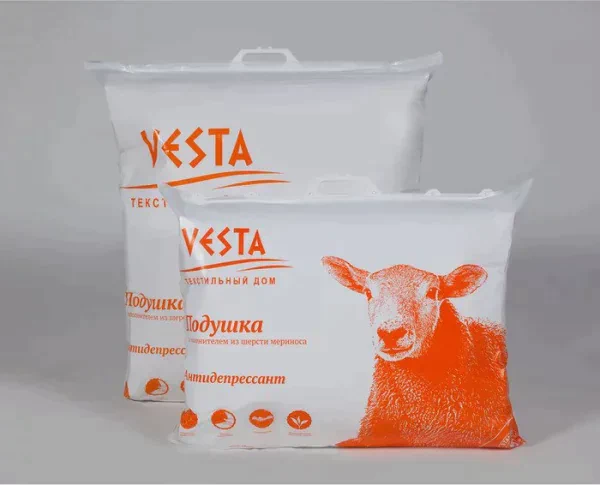 Подушка стёганная 50*70, ПМ/57эк, шерсть мериноса, ткань глосс-сатин, п/э