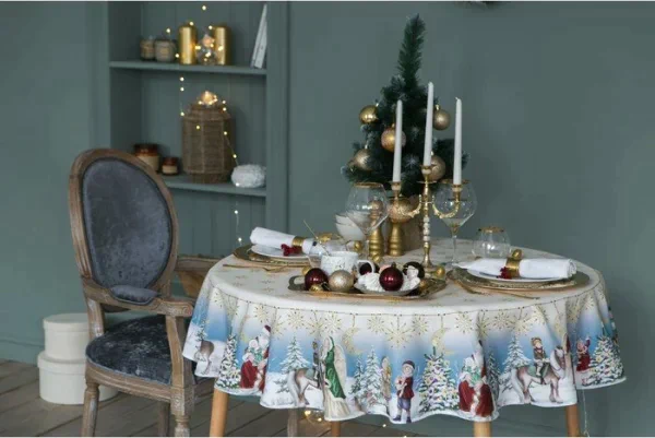 Скатерть "Этель" Christmas time d=220см +/-3 см с ГМВО, 100%хл, саржа 190 гр/м2
