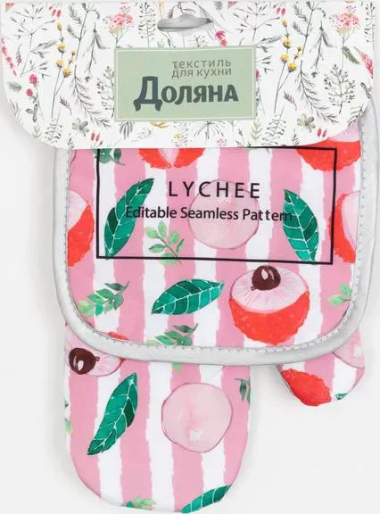Кухонный набор Доляна «Личи» прихватка 17*17 см, варежка-прихватка 26*16 см, 100% п/э