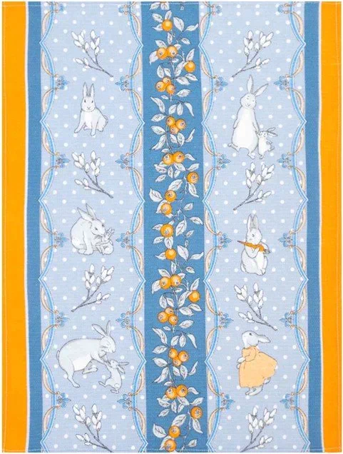 Полотенце 45х60 см, Пасхальные зайцы (рис.2), синий, вафля, 160 гр/м2, хлопок 100%