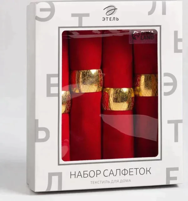 Набор салфеток с декорат. кольцами "Red pleasure" 40х40 см - 4 шт, 100% хл, саржа 190гр/м2