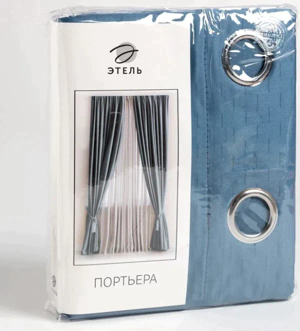 Штора портьерная Этель "Штрихи" цв.синий,на люверсах 270*300 см, 100% п/э