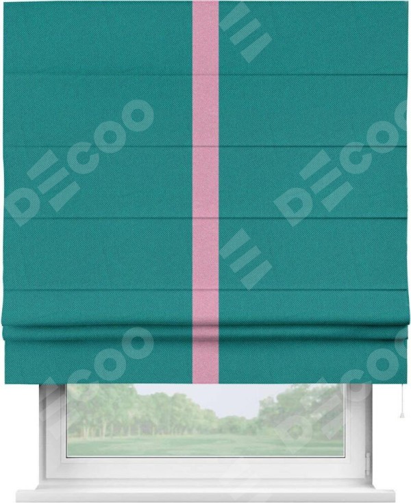 Римская штора «Кортин» с кантом Хайвэй, для проема, ткань лён димаут, тёмно-бирюзовый