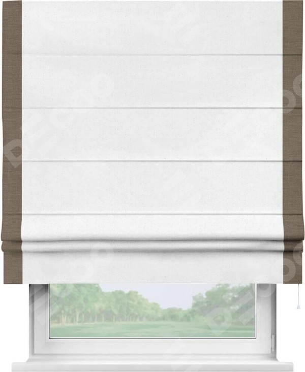 Римская штора «Кортин» с кантом Стрим Дуо, для проема, лён цвет белый