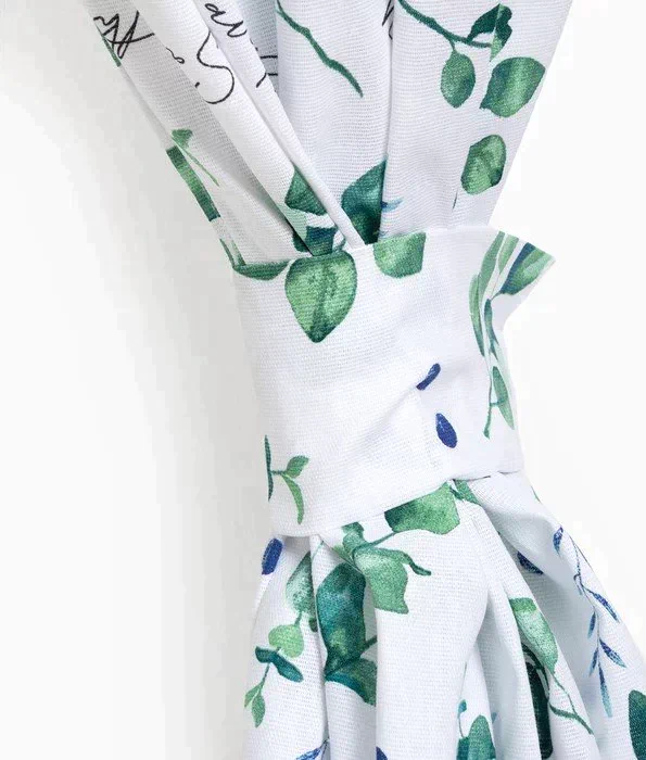 Шторы для кухни "Доляна" Eucalyptus 150*180 см- 2 шт, подхваты - 2 шт, 164г/м2, 100% хл