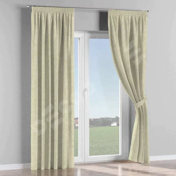 Комплект штор рогожка димаут золотой песок, на тесьме «Карандаш»