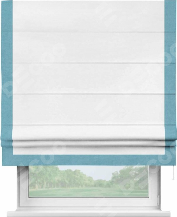 Римская штора «Кортин» с кантом Виктория, для проема, ткань вельвет дымчато-белый