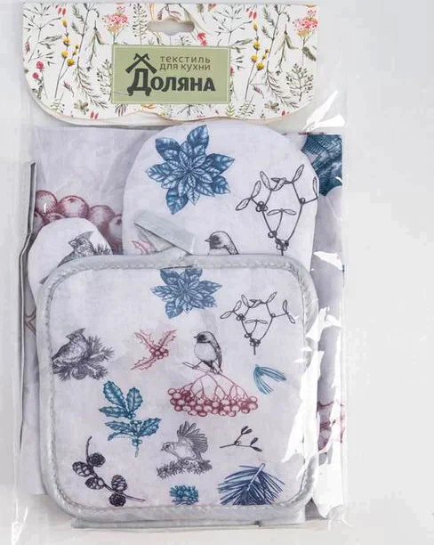 Кухонный набор Доляна «Рябина», прихватка 17*17см, рукавица 26*16см, фартук 70*80 см 100% п/э