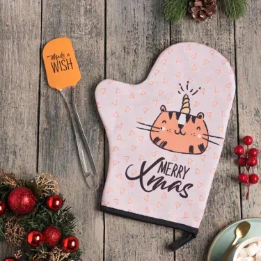 Новогодний набор подарочный Merry Xmas варежка-прихватка, лопатка силикон