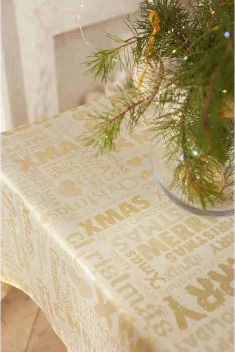 Скатерть Этель «Новый год: Merry xmas» цвет золотой, 142*220 +/-3 см, 115 ±10 гр, 100% п/э