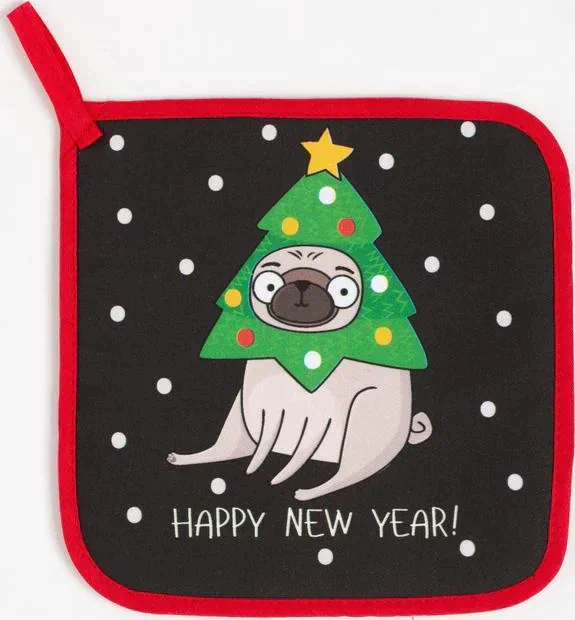 Набор кухонный Happy New Year: варежка-прихватка 20х28см, прихватка 19х19см,100%хл