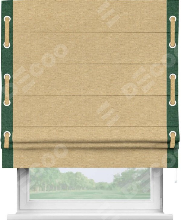 Римская штора «Кортин» с кантом Стрим Дуо (люверсы с пояском), для проема, ткань лён темно-бежевый