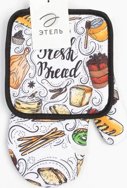 Кухонный набор (2 предмета) Этель Fresh bread, прихватка 17х17 см, варежка 26х16 см, 100% п/э
