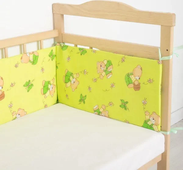 Бортик "Мишки с медом" бязь,поролон, 4 части (2 ч: 30*60см, 2 ч: 30*120см), цвет салат.542