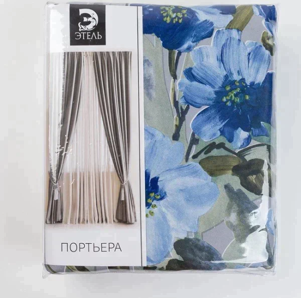 Штора портьерная Этель "Акварель" цв.синий, 145*265см, пл. 210 г/м2, 100 п/э