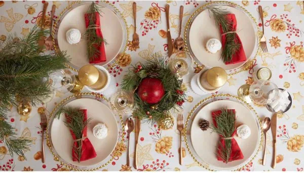 Скатерть "Этель" Golden Christmas 149х180см с ГМВО, 100%хл, 190г/м2