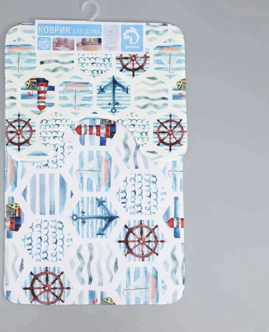 Набор ковриков для ванны и туалета Доляна «Морской», 2 шт: 50×80, 40×50 см