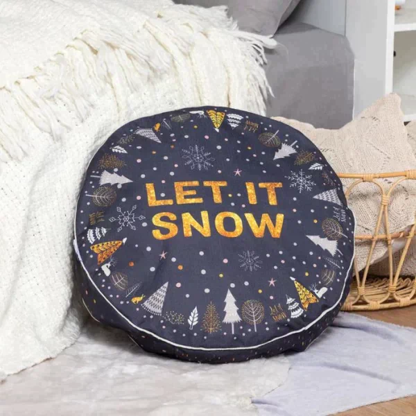 Чехол для пуфика Этель "Let it snow", d=60 см, рогожка, 100% п/э