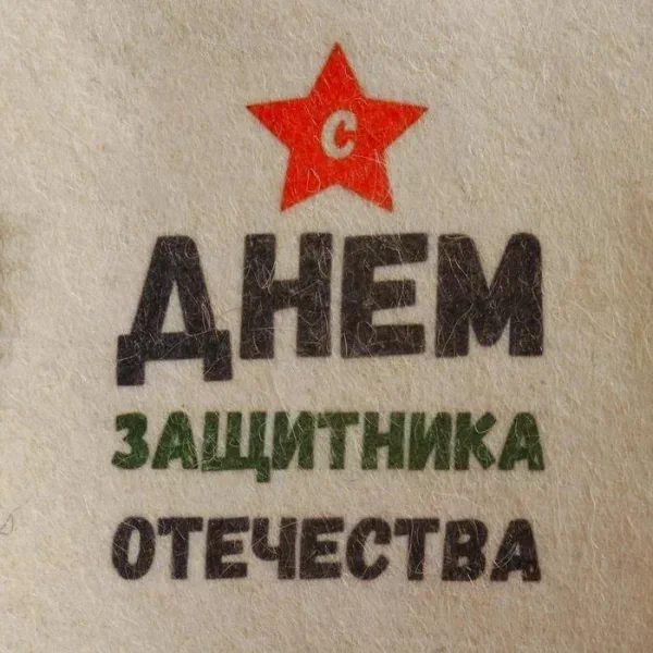 Шапка для бани "С днём защитника Отечества" с принтом, белая