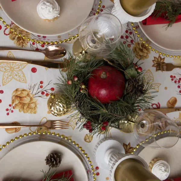 Скатерть "Этель" Golden Christmas 149х110см с ГМВО, 100%хл, 190г/м2