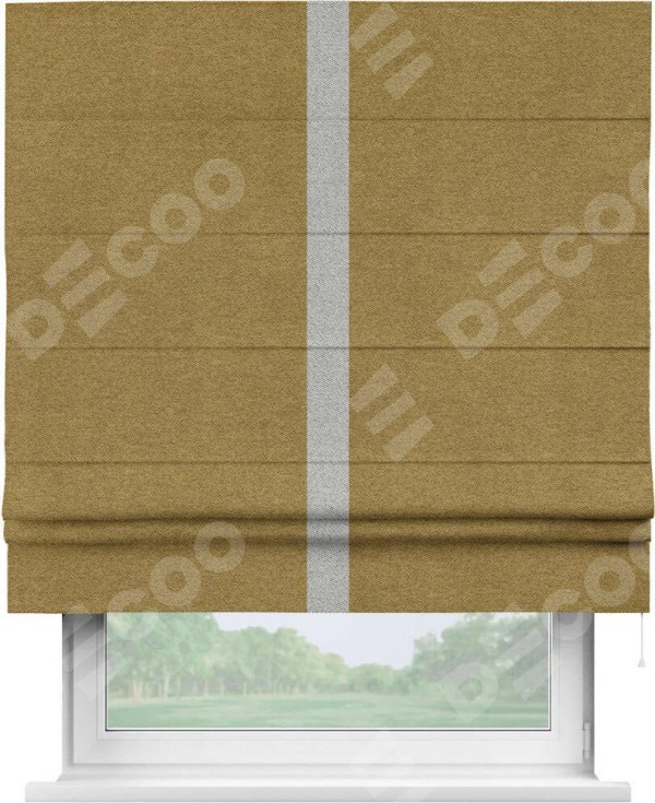 Римская штора «Кортин» с кантом Хайвэй, для проема, твид блэкаут горчица
