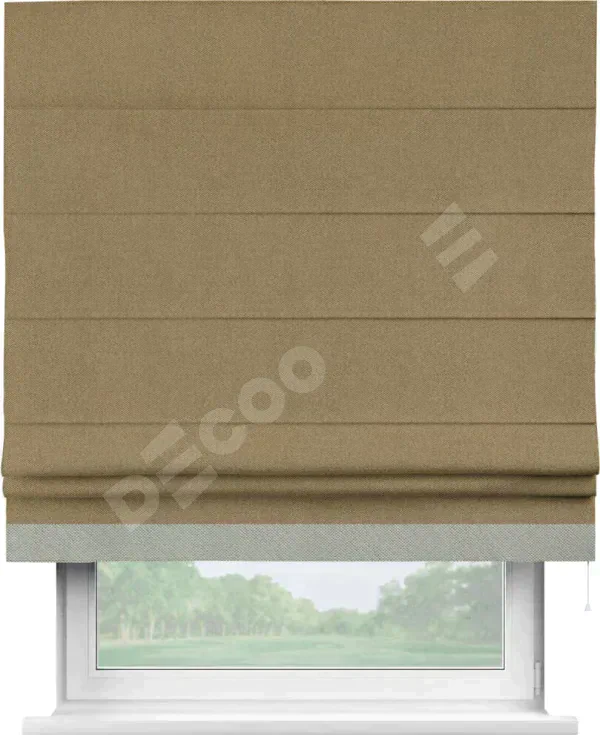 Римская штора «Кортин» с кантом Джестер, для проема, ткань лён димаут, оливковый